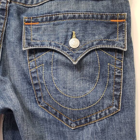 True Religion Men's Size 38 Flap Straight Jeans Medium Wash Blue - Picture 7 of 14